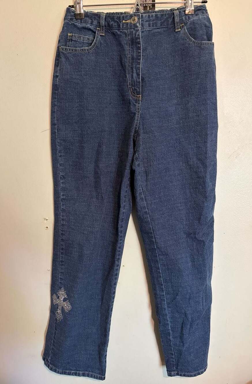 Quacker Factory Rhinestone Cross Embellished Denim Jeans Medium